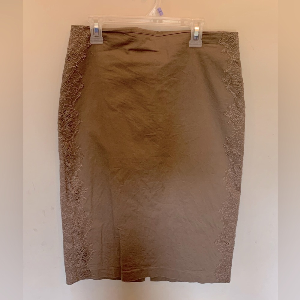NY & Co. taupe pencil skirt with lace appliqué